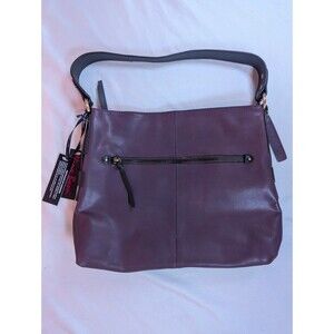 Women's Nino Bossi Leather Hobo Shoulder Bag Eggplant Purple New